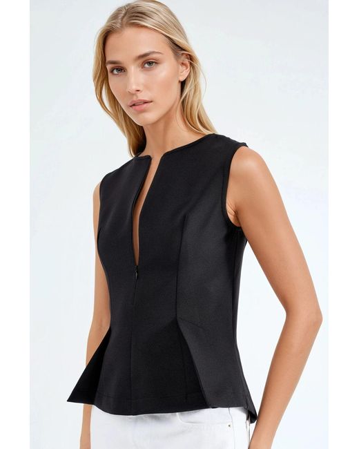Hiccup Black Pleated Slim Fit Zippered Blouse