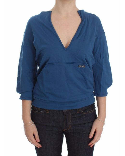 Exte Blue Dre10076 Vneck 34 Sleeve Top