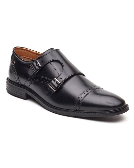 Base London Black Henley Monk Leather Double Shoes for men