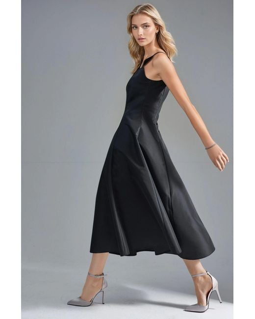 Hiccup Black Square Collar A-Line Midi Dress