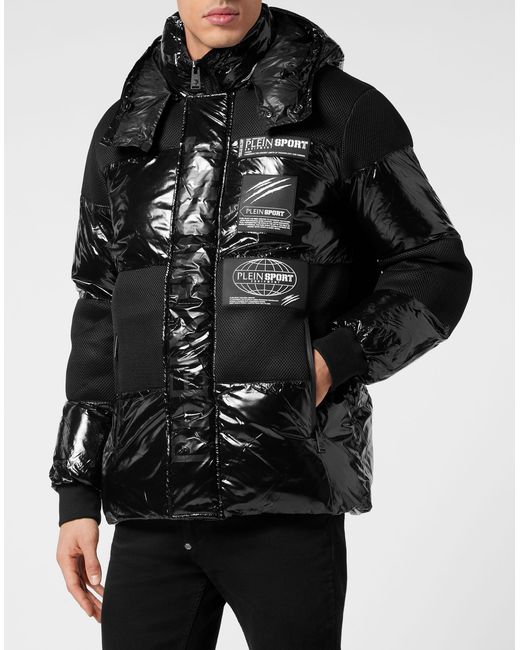 Philipp Plein Fitness ,Zwart ,Nylon Nylon Gewatteerde Jas Global Express Edition in het Black voor heren