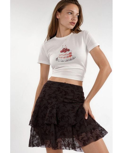 Hiccup White High Waist Floral A-Line Mini Skirt