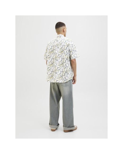 Jack & Jones Jorjoshua Split Aop Shirt Ss Ln in het White voor heren