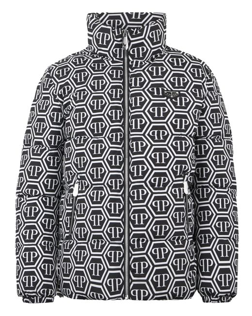 Philipp Plein Nylon Puffer Jacket Monogram in het Gray voor heren