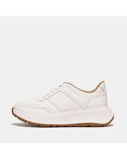 Fitflop Fit Flop F-Mode Haaksteek Leren Flatform Sneakers in het White