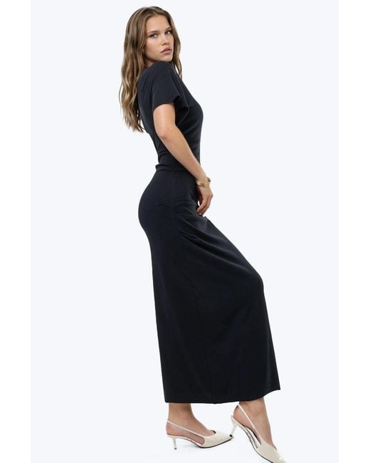 Busem Black Solid Crew Neck Bodycon Midi Dress