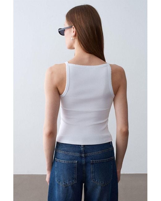 Dilvin Geribbelde Katoenen Halterblouse in het Blue