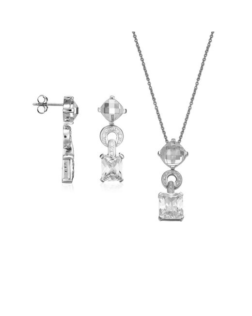 Orphelia Metallic 925 Sterling Set: Chain-Pendant + Earrings