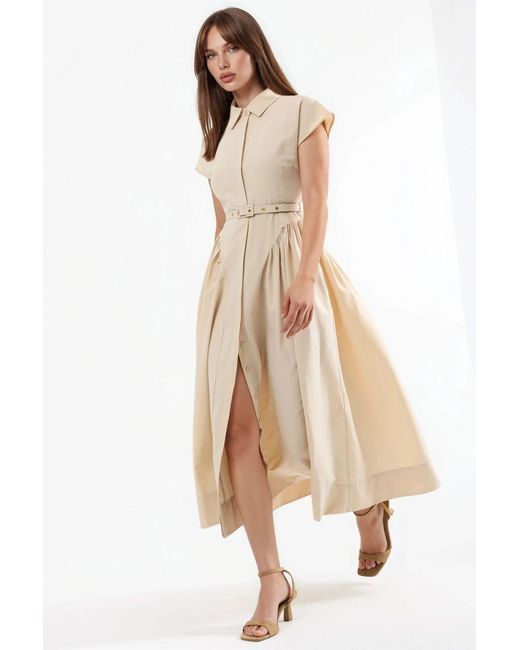 Busem Natural Belted Midi Dress With Shirt Collar