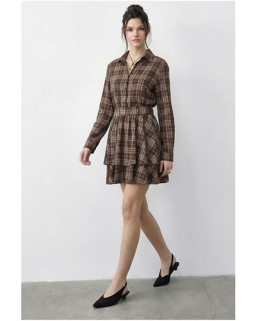 Bianco Lucci Multicolor Plaid Shirt Dress With Belt