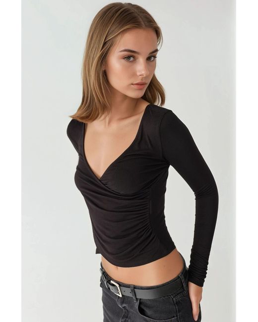 Hiccup Black Slim Fit Soft Touch V-Neck Long Sleeve Top