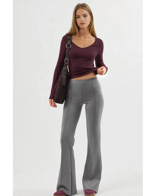 Busem Geribbelde Elastische Flared Broek in het Gray