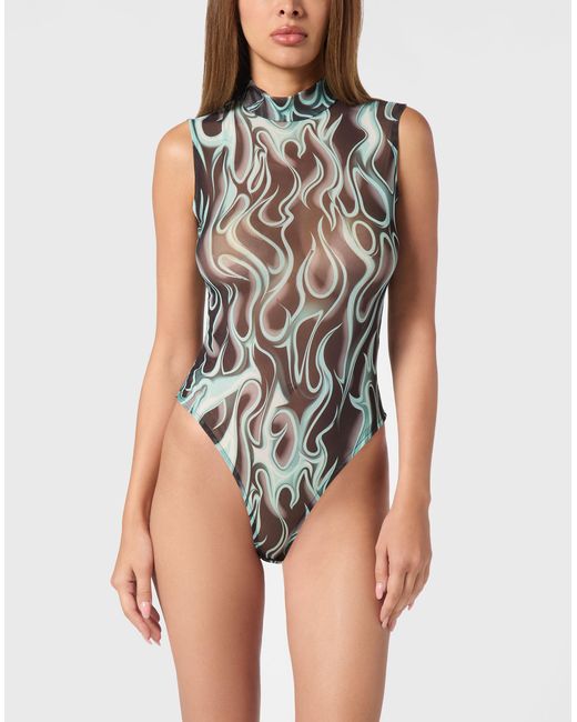 Philipp Plein Tops ,Veelkleurig ,Polyester Tulle Body Sleeveless Flame in het Green