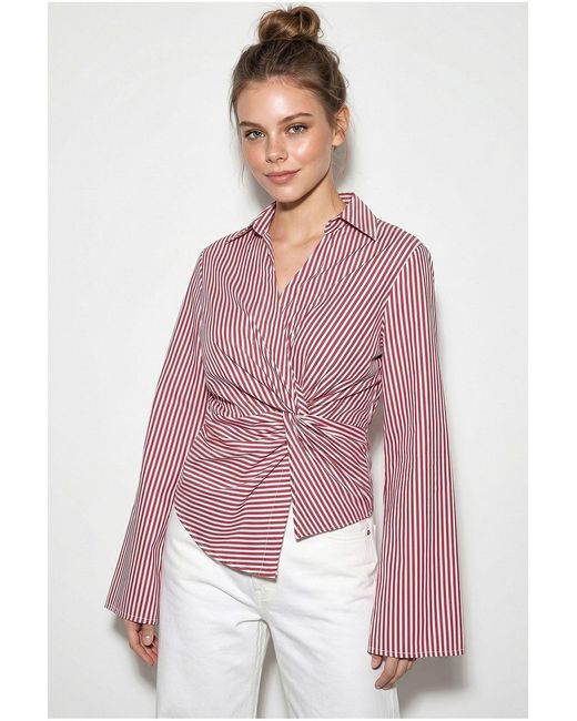 Bianco Lucci Pink Fitted Striped Poplin Shirt With Tie Detail