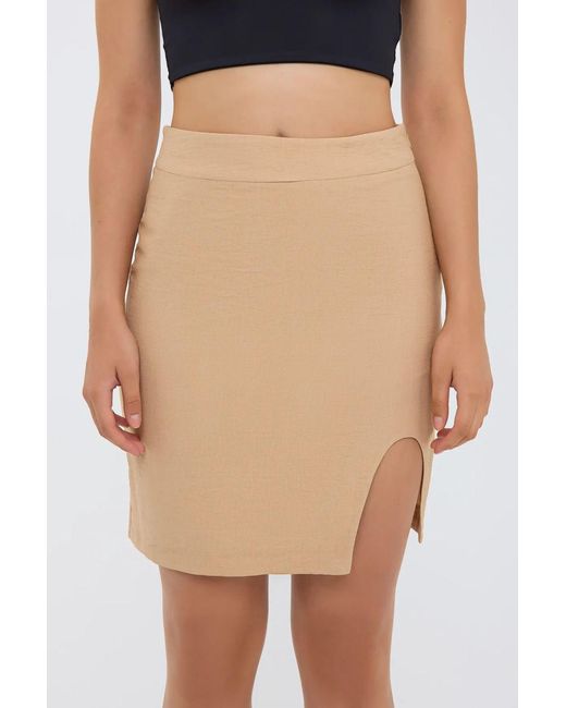 Hiccup Natural Seamless Hem High-Waist Skirt With Slit