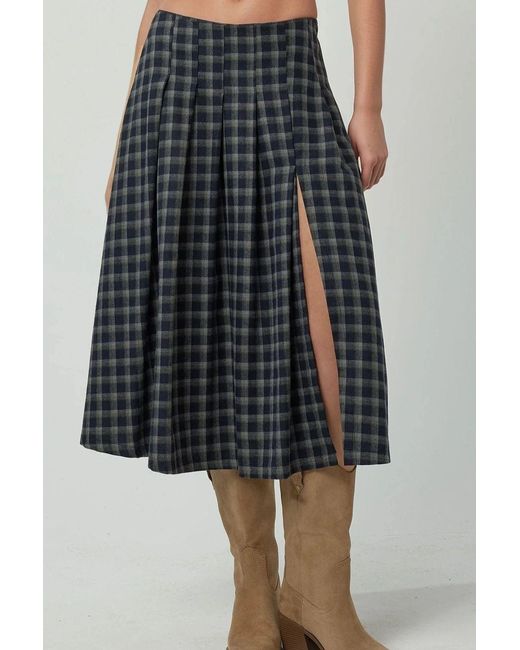 Hiccup Blue High Waist Midi Skirt With Slit