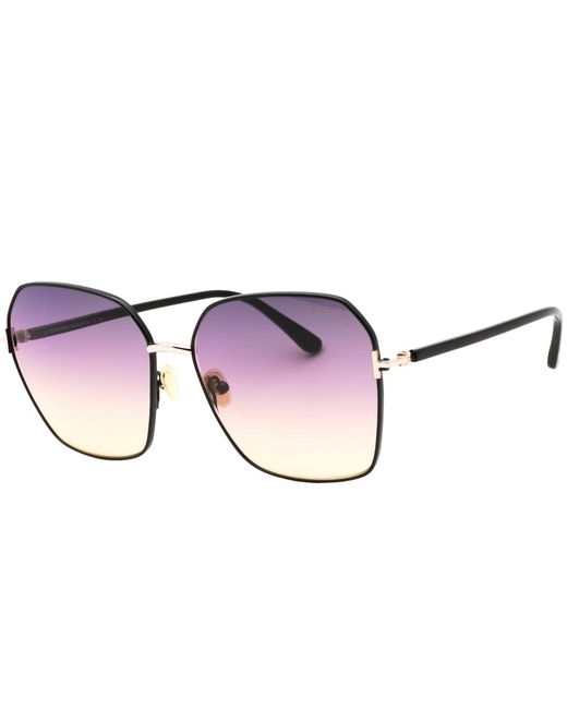 Tom Ford Claudia-02 Gradient Smoke Lens Glanzend Zwarte Zonnebril in het Pink