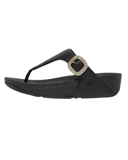 Fitflop Fit Flop Lulu Leren Sandalen Met Ruitsteentje Gesp in het Black