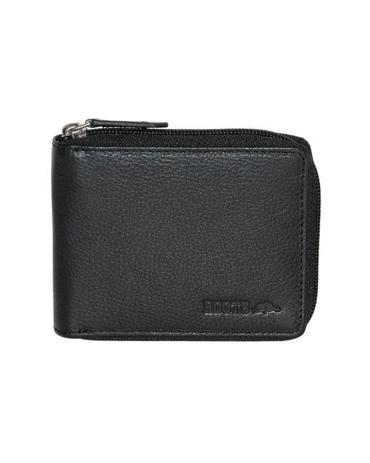ROOTS Leather Zip Around Coin Wallet With Rfid Protection in Black Lyst