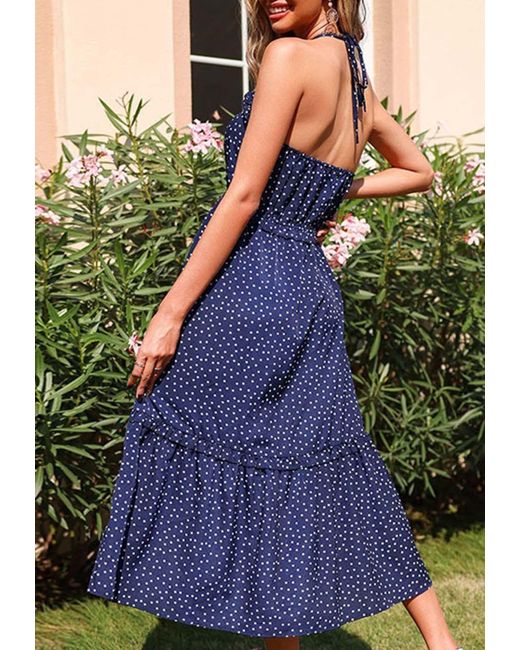 Navy polka clearance dot halter dress