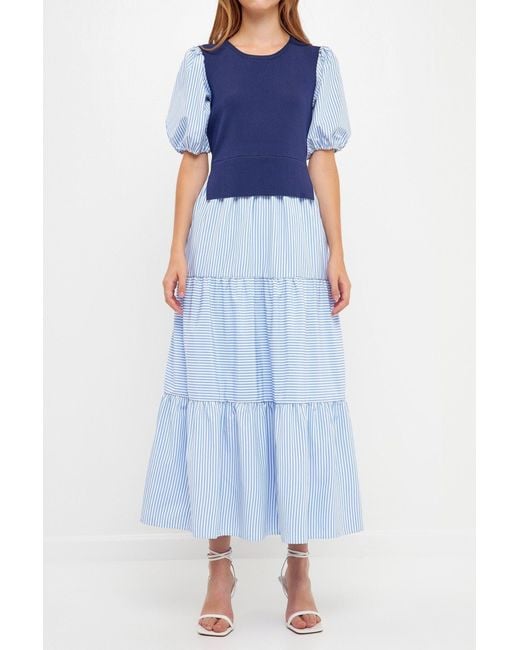 English Factory Tiered Mixed Media Maxi Dress in Blue Lyst