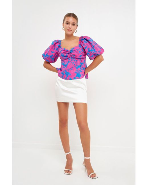 Free the Roses Floral Puff Sleeve Top in Purple Lyst