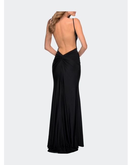 La femme strappy back satin hotsell evening dress
