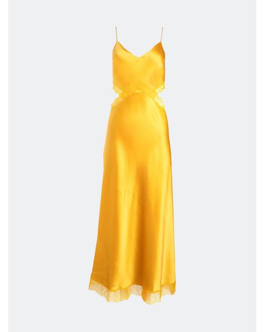 DANNIJO Mango Lace Cutout Long Silk Slip Dress in Yellow Lyst
