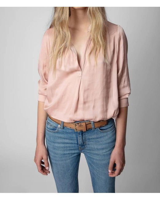 Zadig & Voltaire Satin Tink Blouse In Blush in Blue | Lyst