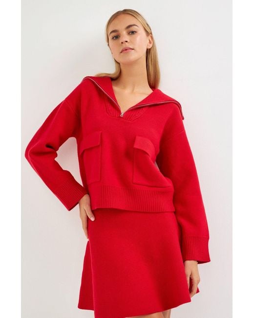 English Factory Quarterzip Knit Sweater in Red Lyst