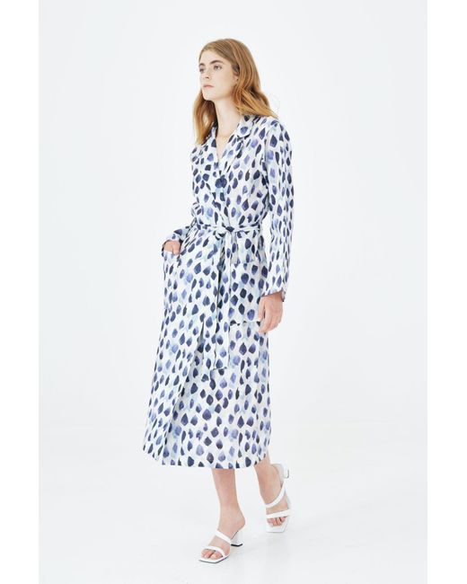 Haris Cotton Printed Linen Romper Dress With Soft Linen Belt in Blue | Lyst