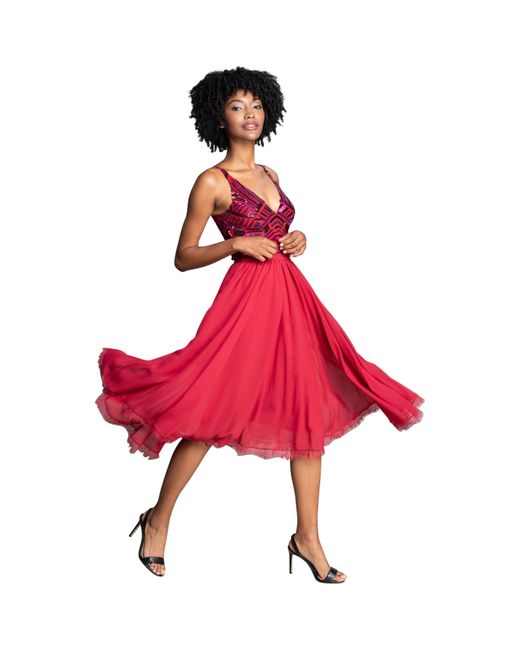 Dress the population alicia mixed media midi clearance dress