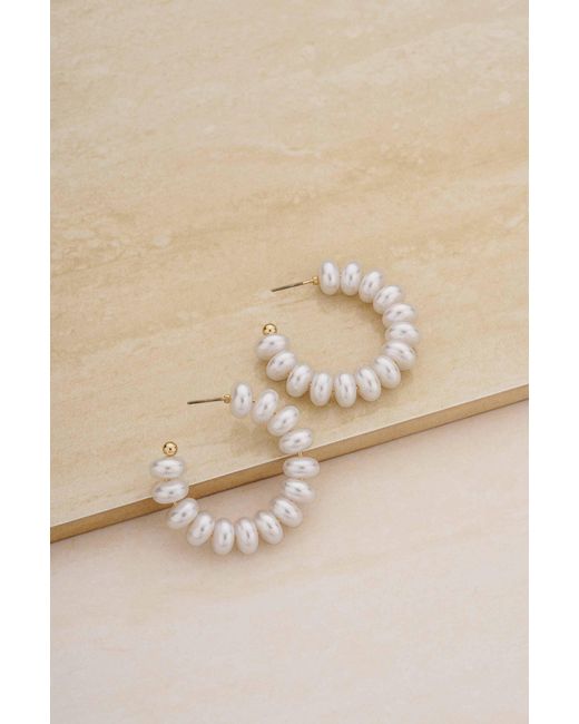 Ettika Beaded Pearl 18k Gold Plated Hoop Earrings in Natural | Lyst
