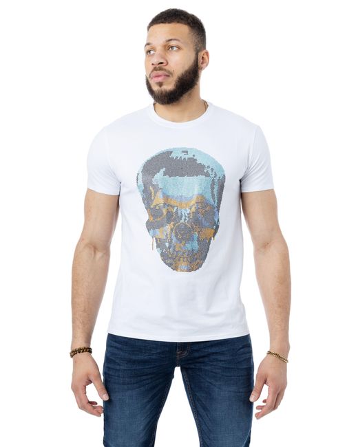 Xray Jeans Heads Or Tails Gold & Blue Skull Rhinestone Graphic T-shirt ...