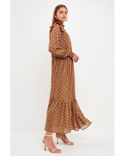 Endless Rose Polka Dot Maxi Dress in Brown Lyst