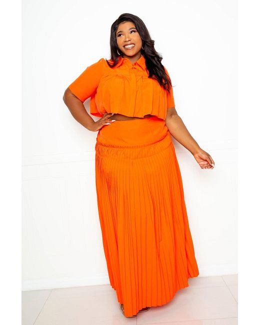 Buxom Couture Pleated Cropped Top And Skirt Set in Orange | Lyst