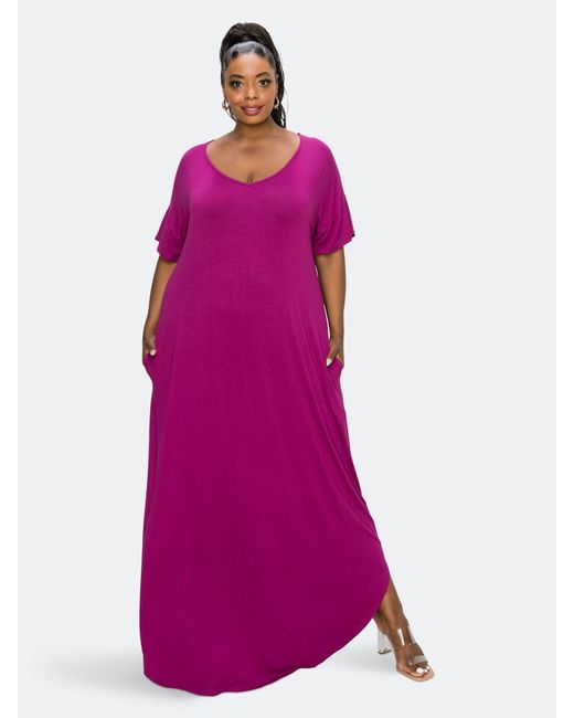 LIVD Short Sleeve Maxi Dress in Purple | Lyst