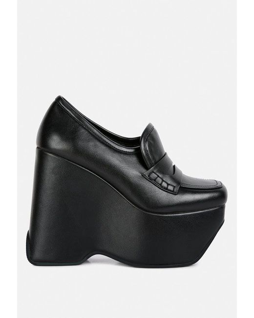 Rag & Co Gilliam Black High Platform Wedge Loafers Lyst