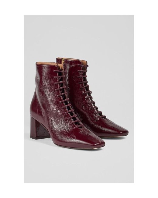 LK Bennett Arabella Bordeaux Crinkled Patent Ankle Boot in White