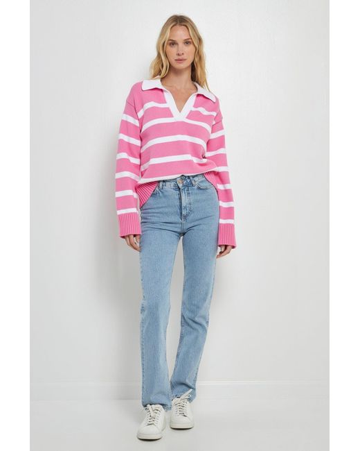 English Factory Striped Collared Sweater in Pink Lyst