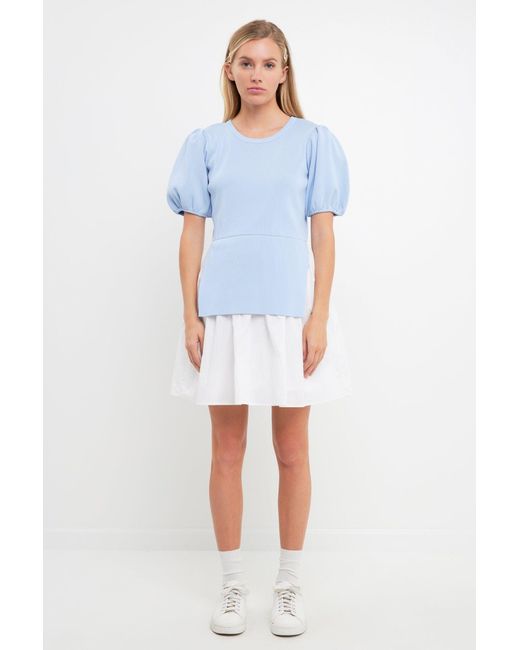 English Factory Mixed Media Knit Mini Dress in Blue Lyst