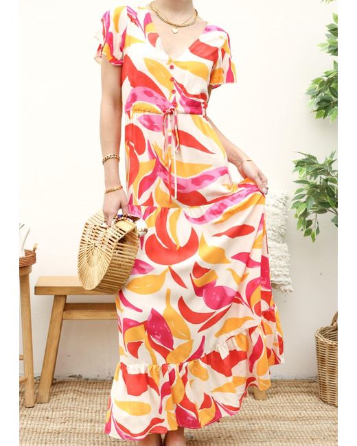 anna-kaci V Neck Tropical Print Maxi Dress in Red | Lyst