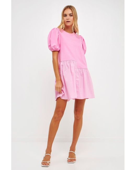 English Factory Knit Woven Mixed Media Mini Dress in Pink Lyst