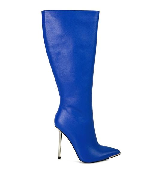 LONDON RAG Hale Faux Leather Pointed Heel Calf Boots in Blue | Lyst