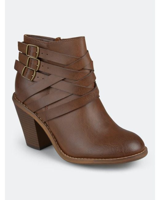 Journee Collection Strap Bootie in Brown Lyst