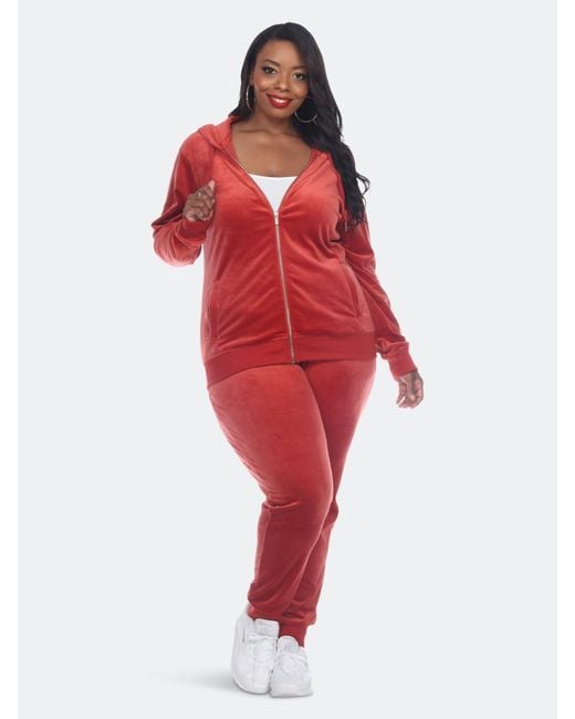 White Mark Plus Size 2 Piece Velour Tracksuit Set in Red | Lyst