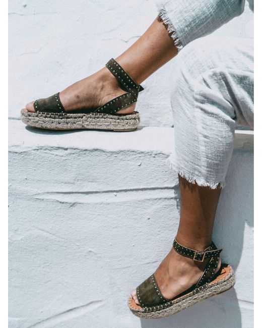 Alohas Rome Studded Espadrilles Olive in Green | Lyst