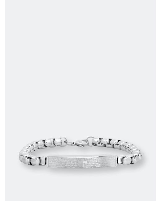 Steeltime Lords Prayer Box Chain Link Id Bracelet In White For Men Lyst