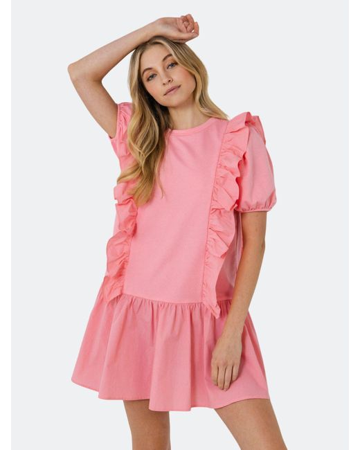 English Factory Mixed Media Ruffle Detail Mini Dress in Pink Lyst