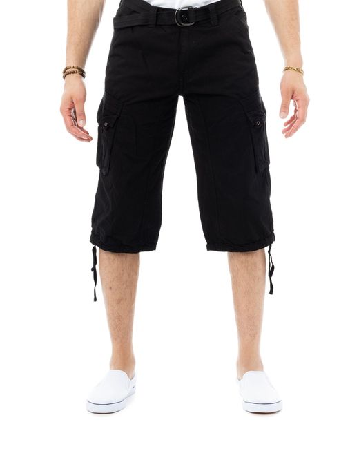 Xray Jeans Belted 18 Long Cargo Shorts With Draw Cord in Black for Men ...